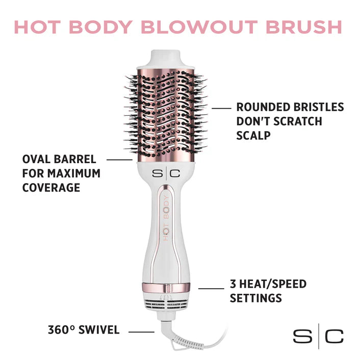 Stylecraft Hot Body Hair Dryer - Professional Ionic 2-in-1 Blowout Oval Hot Air Brush Hair Dryer Volumizer